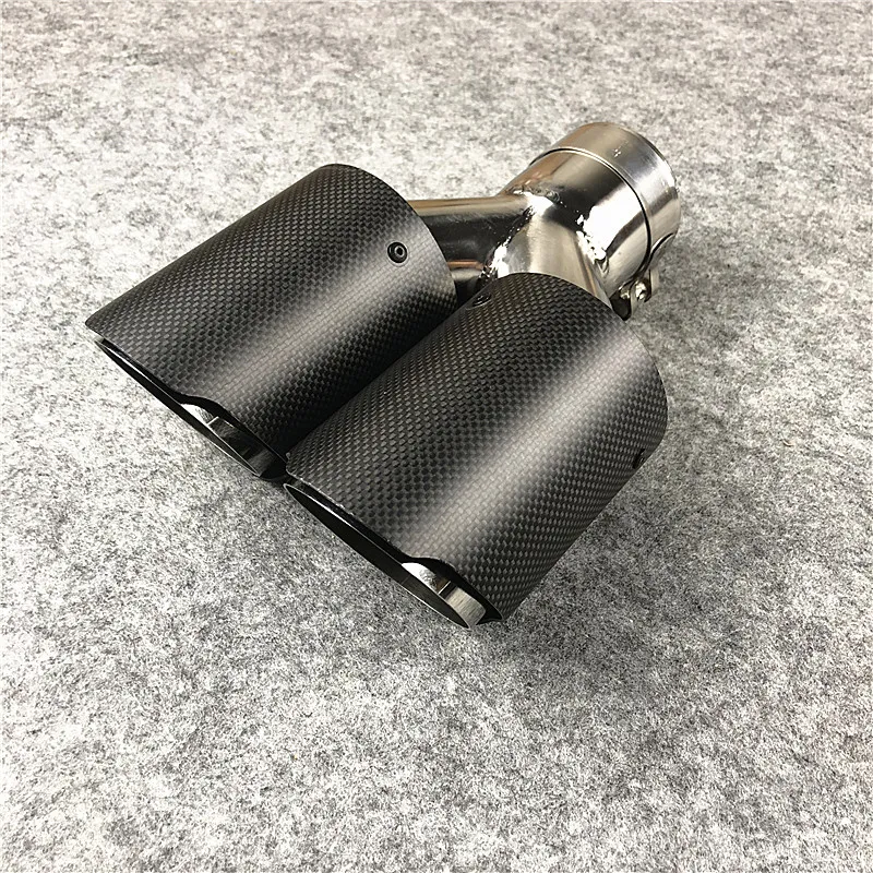 Top Quality Matte black Car Universal Exhaust Pipe Carbon fiber + Stainless Steel Muffler Tip Dual End Tips One Piece