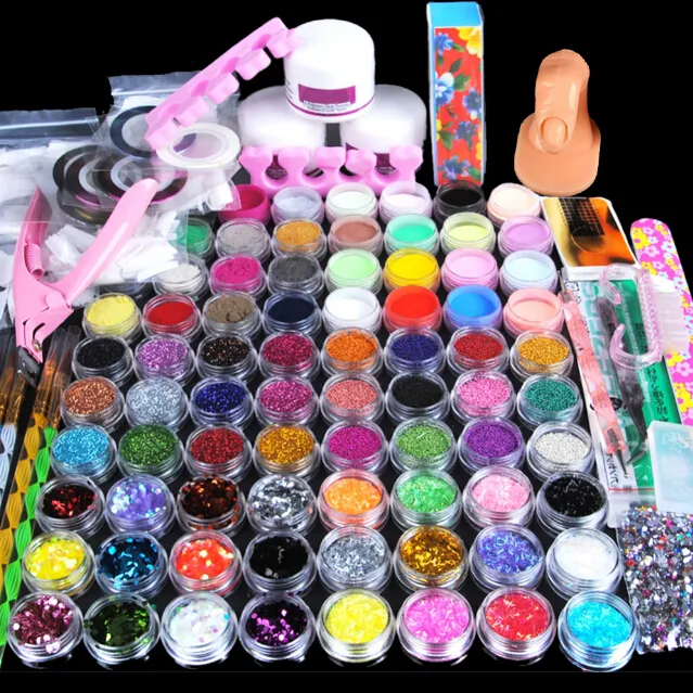 78 peças Acrílico em pó manicure Nail Art Kit Glitter para unhas DIY Acrílico Rhinestone Glitter Dicas de unhas Gems Kit de decoração