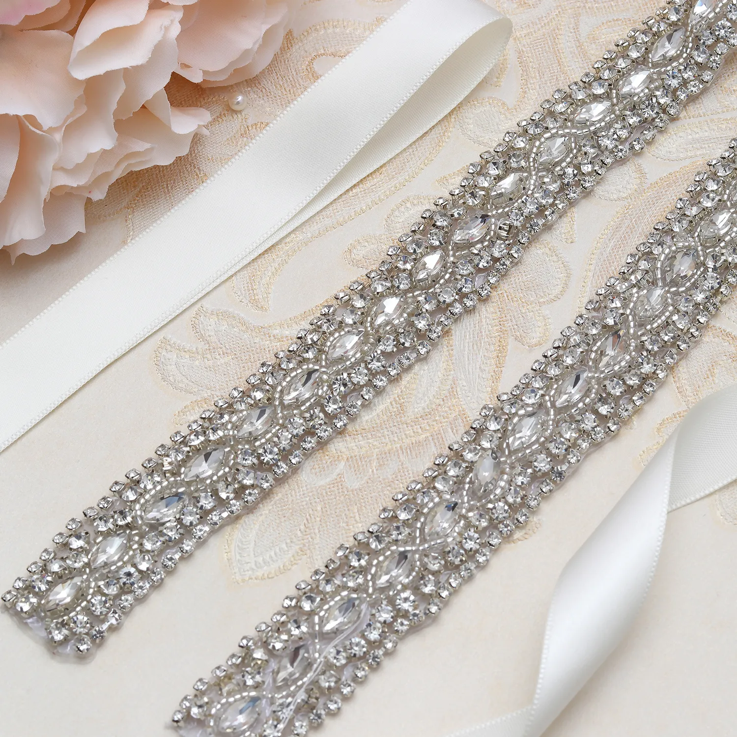 Beaded belt with rhinestones LISALI Rhinestone Belt Black, Black Bridal Belt, Black  main image 2