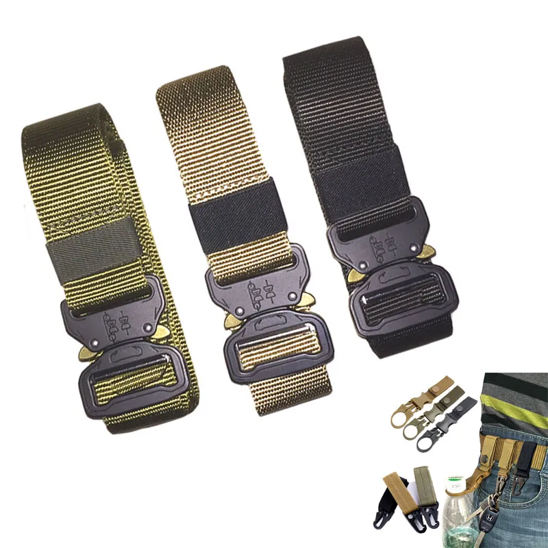 125-145CM Nylon Belt Military Tactical Belt Men Army Gear Style Jeans Belt Automatic Metal Buckle Combat Waist Strap for Hunting