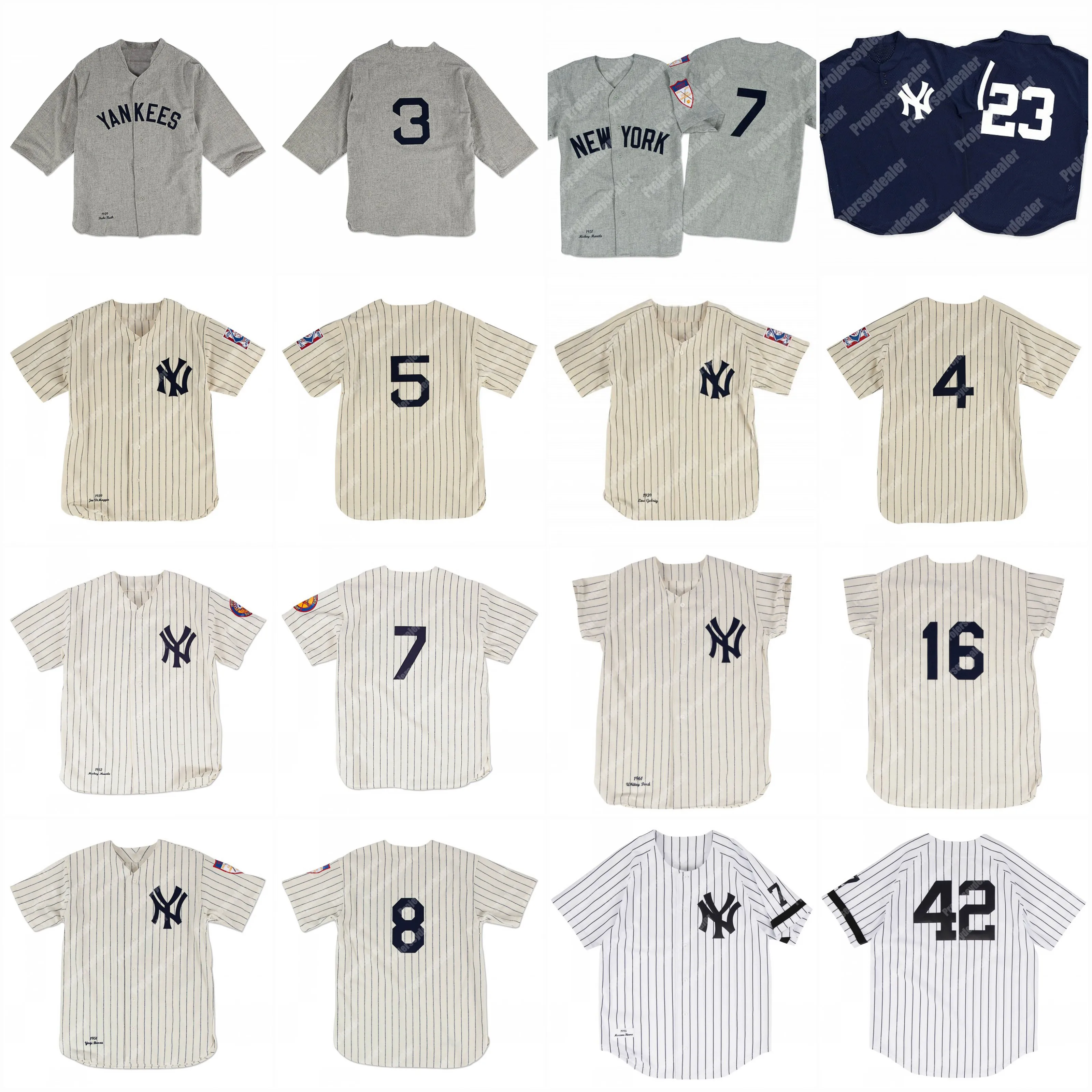 3 Maglia da baseball vintage degli Yankees Babe Ruth 1929 4 Lou Gehrig 5 Joe DiMaggio 1939 7 Mantle Yogi Berra 1951 Whitey Ford Retror Vintage