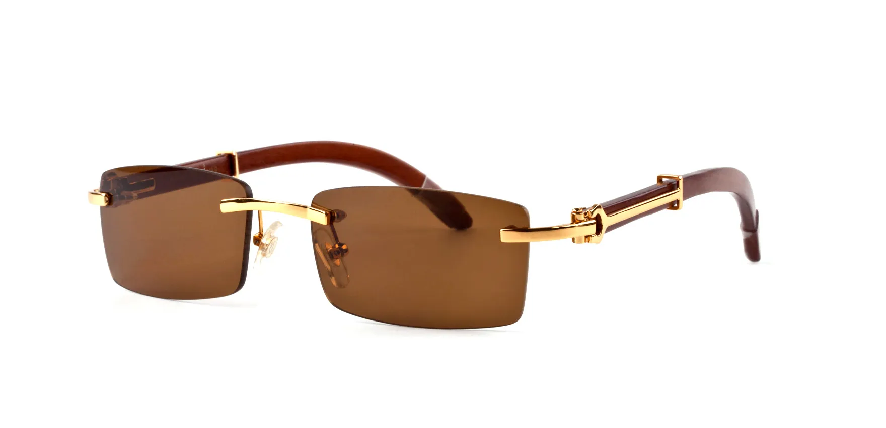 GroßhandelNeue Ankunft 2018 Markensonnenbrille für Männer Frauen Büffelhornbrille randlose Designer-Sonnenbrille aus Bambusholz mit Box-Etui-Lünetten