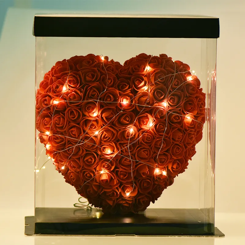Regalo di Natale Fiore artificiale Rosa a forma di cuore con luce LED Regalo di compleanno per la fidanzata San Valentino per ragazze Decorazioni per feste PE Rosa