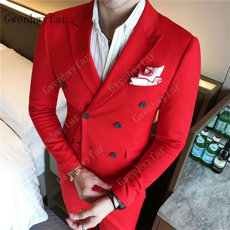Гвенвифар 2019 Мужское свадебное платье на заказ жених смокинги мужские костюмы с учетом костюм красный пиджак костюмы для мужчин 3 шт куртка брюки жилет