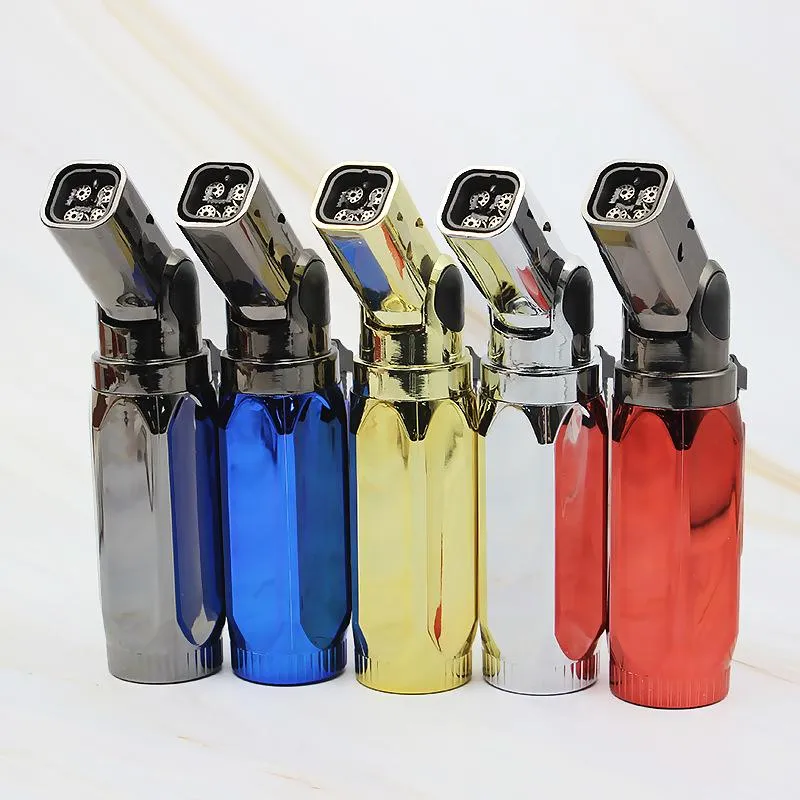 Metal Fourflod Fire Cigarette Lighter Butane Gas 4 Jet Flame Torch Metal Windproof Kitchen Lighter Best Glass Bong Tools