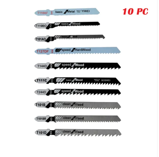 Toptan Ücretsiz nakliye 10pcs 3 '' / 4 '' Karbon Çelik Bi-Metal Çelik 6/10/12/21 T-Shank Jigsaw Blade Set