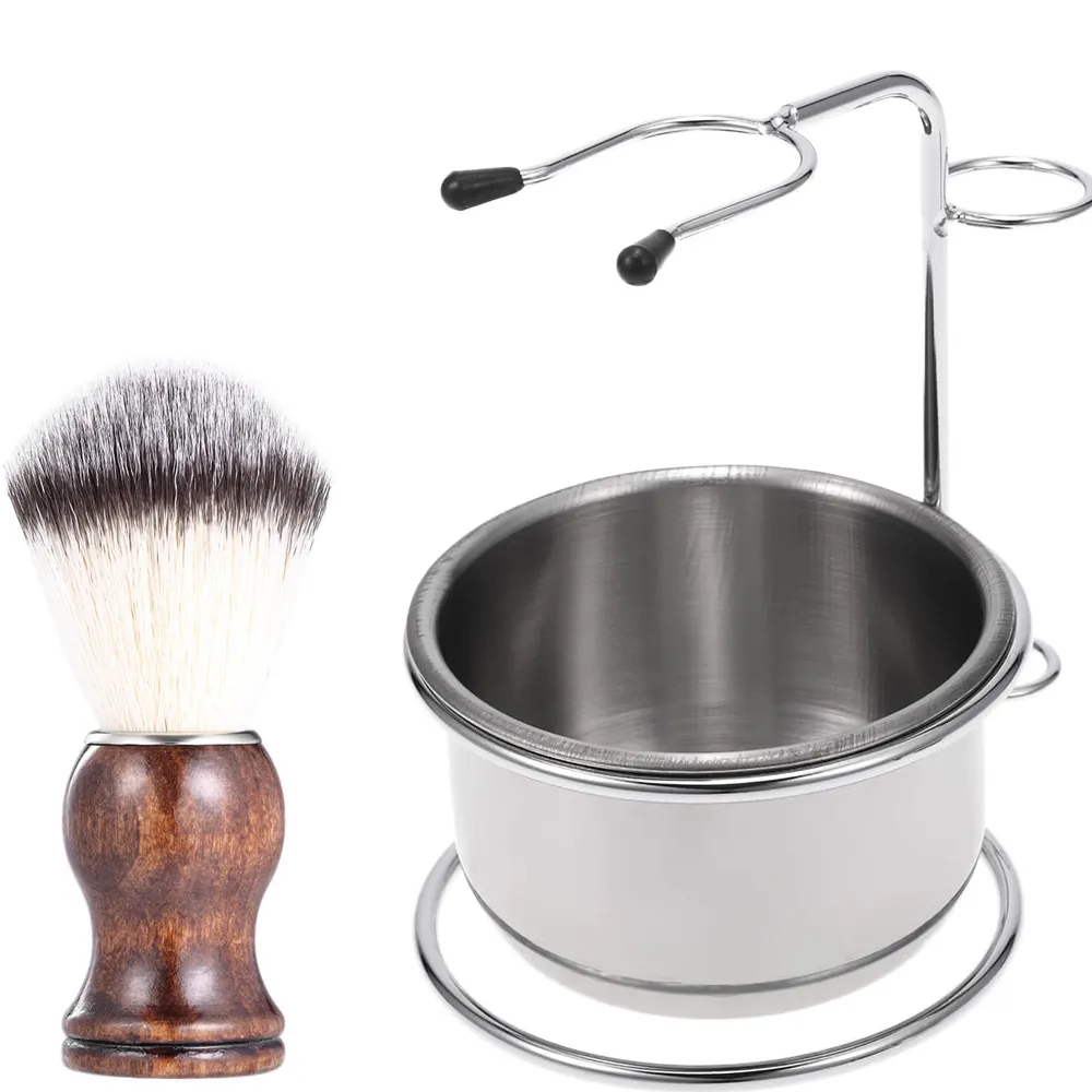 Uomo Rasatura tazza ciotola pennello Supporto Del Basamento In Acciaio Inox Barba Baffi viso pulizia ciotola di sapone tazza per Barber Salon Casa