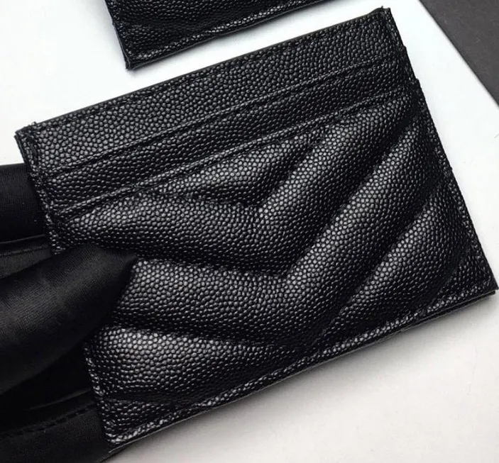 2020新しいファッションカードホルダーキャビア女性ミニ財布デザイナーピュアカラー本革小石テクスチャ高級ブラックウォレット
