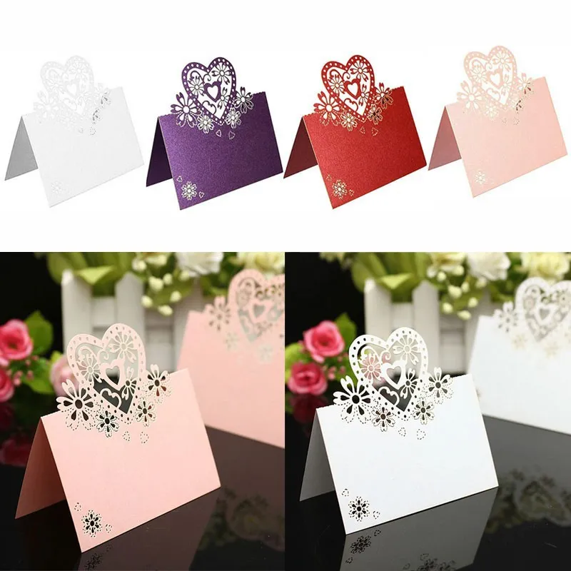 Nummer Namn Seat Card Heart-Shaped Hollow Wedding Party Reception Table Place Cards