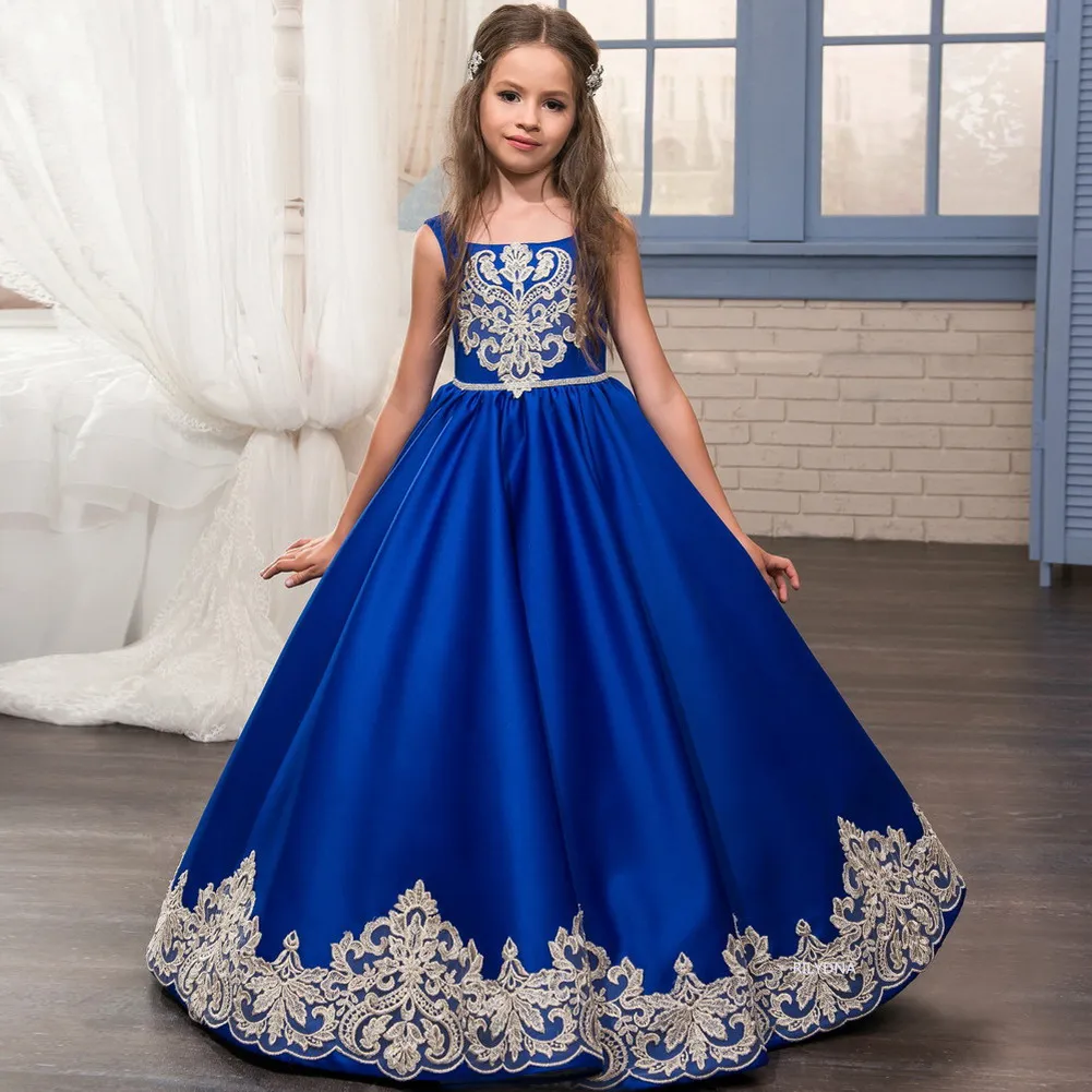 Full sleeve sky blue rich satin-sheer bodice baby party gown with  multi-layer flared tulle skirt