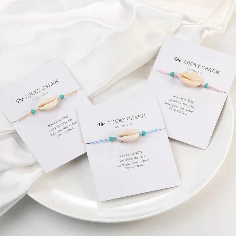 Natural Shell Lucky Charm Bracelets White Card For Women Men Beach