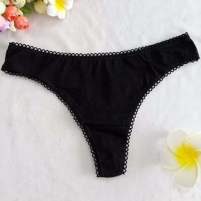 Simple Sexy Thong Comfortable Cotton Solid Color Ladies Underwear
