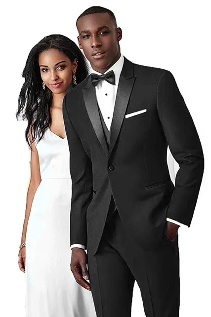 Fashionable One Button Black Groom Tuxedos Peak Lapel Men Wedding Party Groomsmen 3 pieces Suits (Jacket+Pants+Vest+Tie) K220