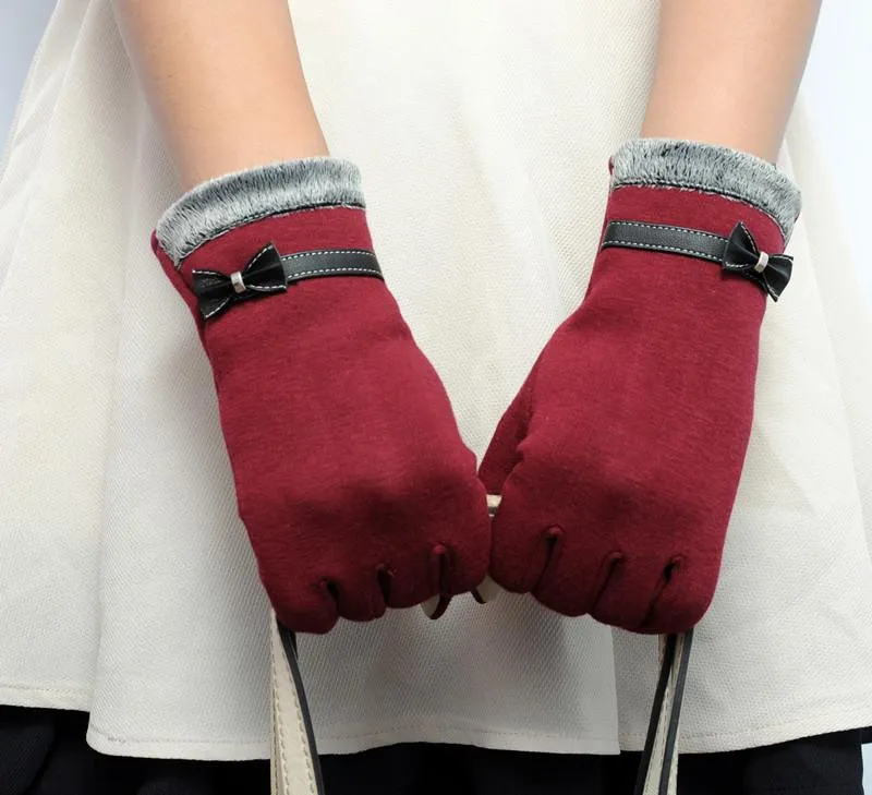 Jaycosin أنيقة إمرأة قفازات الشتاء الشتاء الدافئة القوس لينة المعصم القفز الكشمير كامل الإصبع guantes موهير # 30
