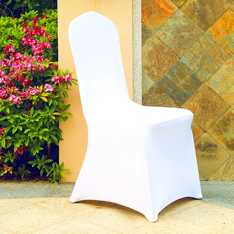 100pcs beliebte billige Hochzeitsfeier Zeremonie Stuhl Decken White Elastic Party Stuhl Cover Bankett Esstuch Neu Neu