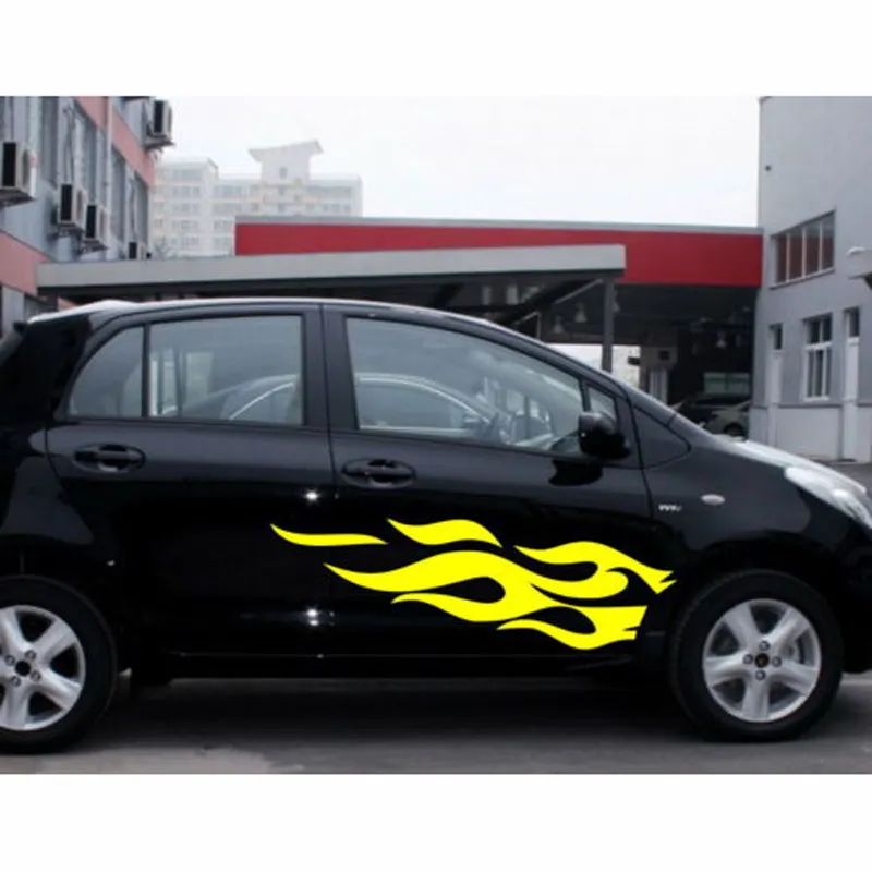 Car Fire Flames Sports Door Decals For YARIS Auto Vinyl Side Stickers 