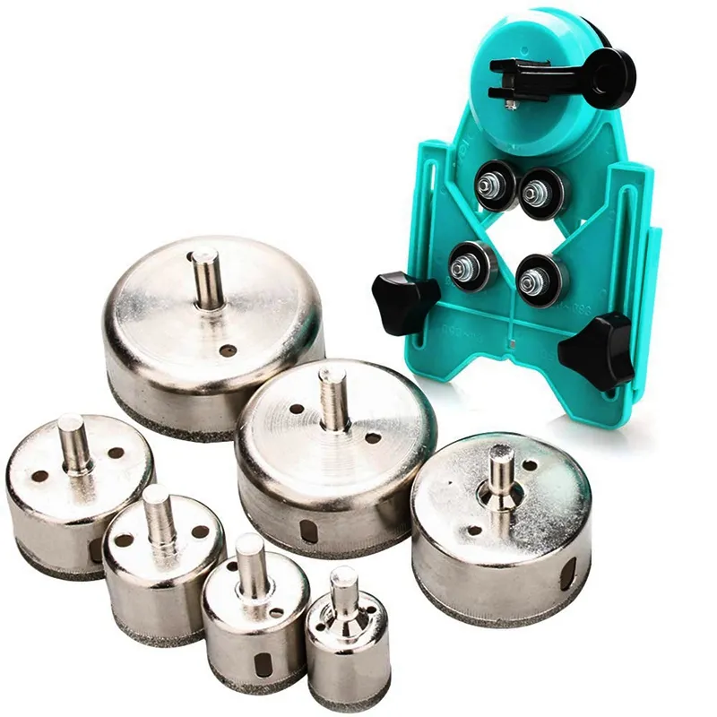 Freeshipping Hole Saw Set Broca de diamante de 7 orificios con guía de sierra de orificio Abrazadera Broca recubierta Centrado ajustable Limpieza al vacío