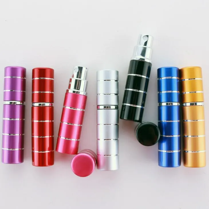 5ml Hot selling pump stitching Glass Perfume bottle Atomizer Anodized Aluminum Empty glass Travel Refillable Conrainer LX1760