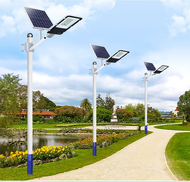 Lampadaire solaire 200W 100W 70W 40W 20W, capteur Redar en aluminium,  éclairage extérieur LED de jardin avec télécommande et poteau