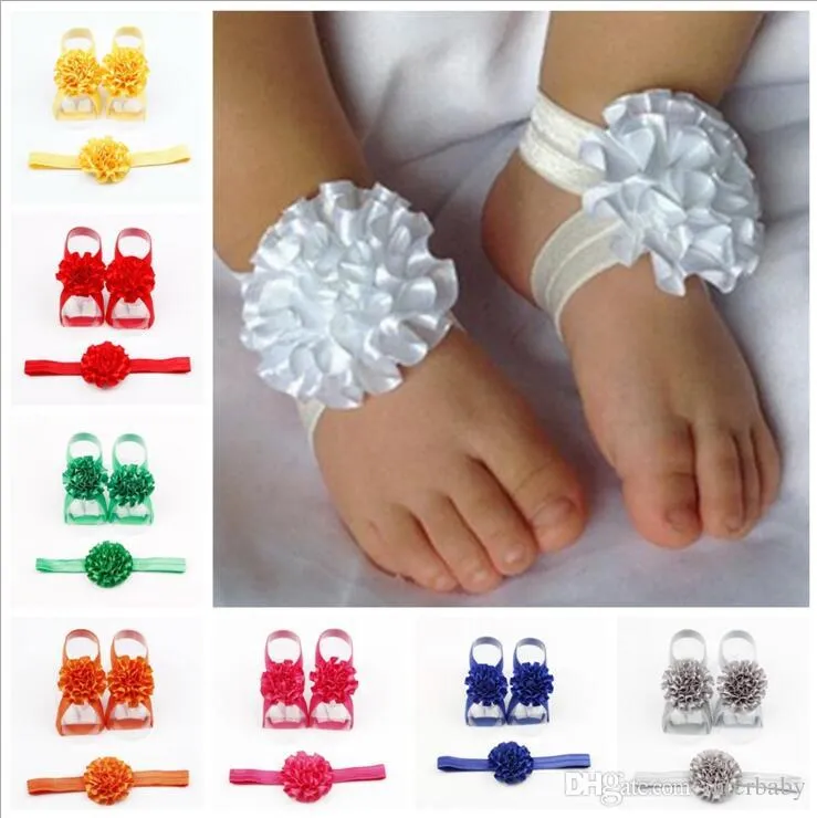 Tjejer barfota sandaler baby tillbehör baby flicka barn blomma barfota sandaler skor huvudband blomma fotband carnation hairband tlyp361