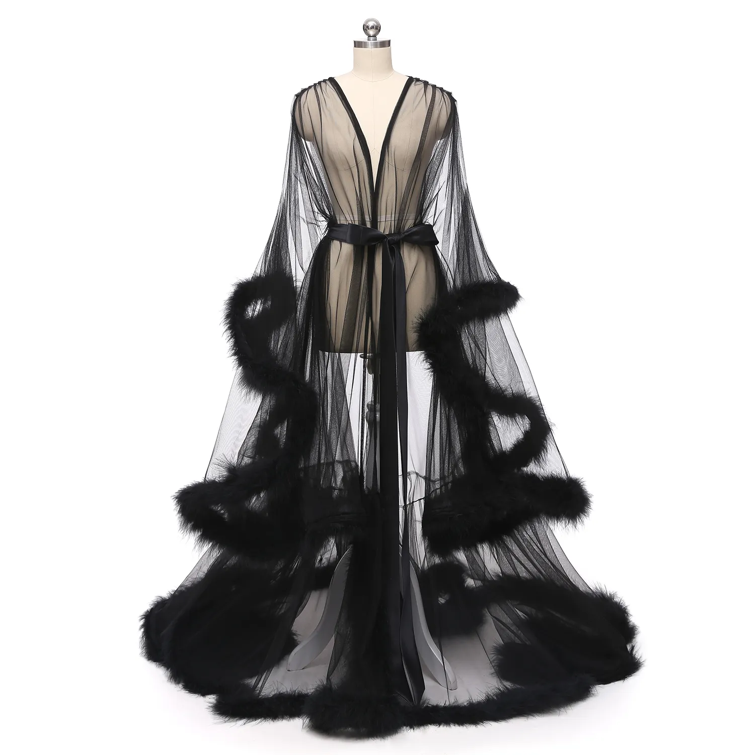 Feathery Robe Feather Robe: Pink Tulle Illusion Long Robe Bridal,... From Manweisi ...