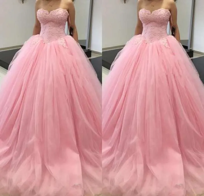 للبيع الكرة ثوب فساتين quinceanera الوردي الحلو 16 حزب توتو تنورة حبيبته مشد الكشكشة زائد حجم الفتيات debutante فساتين السهرة