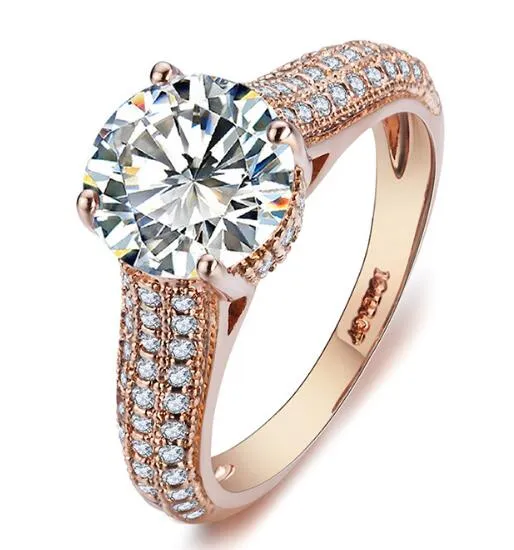 Solitaire ring r036 elegant kristall 18k ros guldpläterad med äkta österrikiska kristaller full storlek grossist