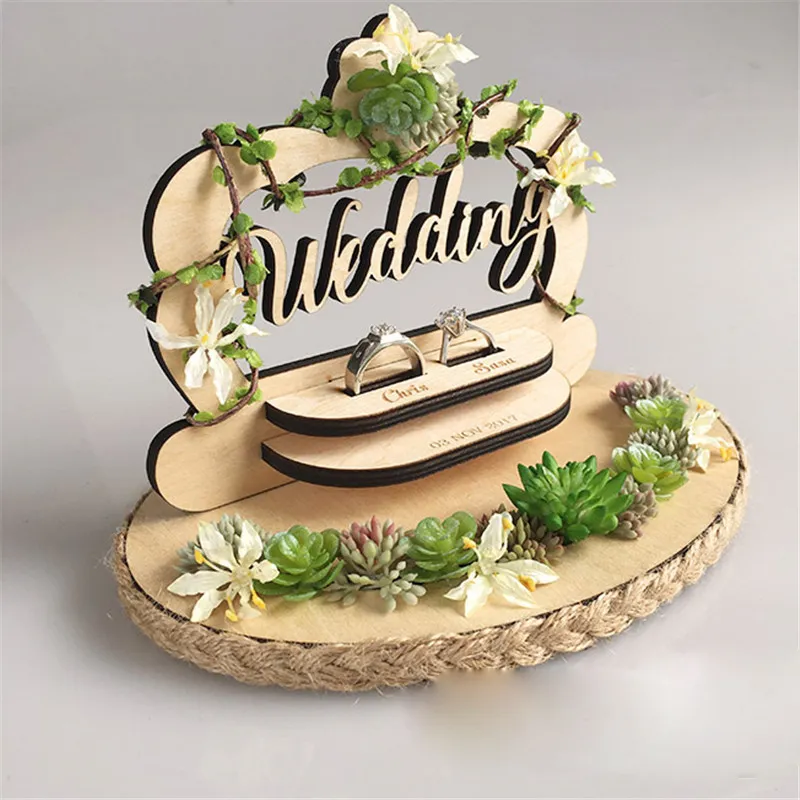 Creative wood ring pillow wedding ceremony forest style handmade ring holder engagement marriage proposal day wedding decorations