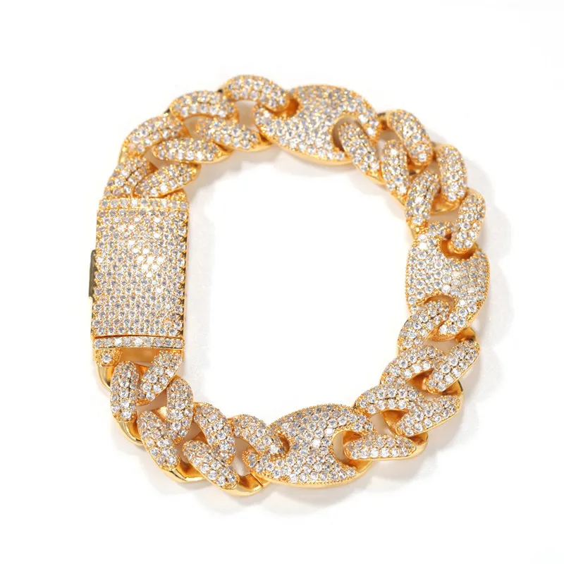 16mm 7/8inch Mens Bracelet Gold Plated Bling Ice Out CZ Cuban Bracelet Men's Hip Hop Jewelry Wholesale