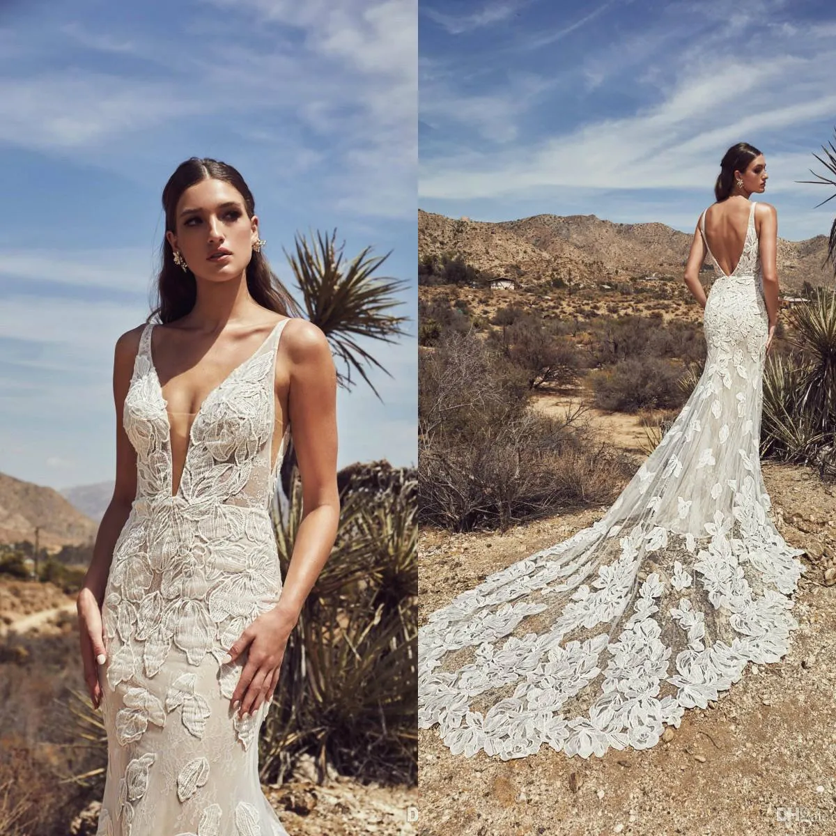 Calla Blanche 2020 Mermaid Wedding Dresses Sexy V Neck Lace Bridal