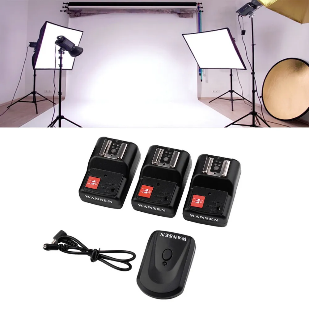 Freeshipping Universal 4 Channels Transmitter Wireless Radio Flash Trigger Set with 3 PT-04GY Receivers Camera PC Sync Cord for Studio Flash