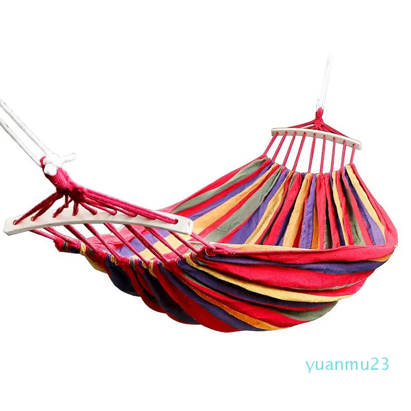 Wholesale-Double Hammock 450 Lbs Portable Travel Camping Hanging Hammock Swing Lazy Chair Canvas Hammocks(Red)