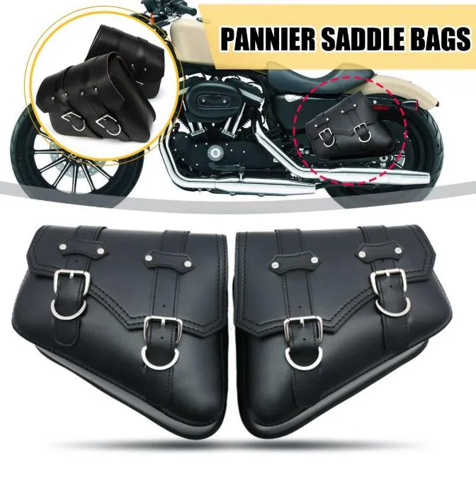 1 Pair Black Motorcycle Saddlebags Throw Under Seat Side Tools Bag Pouch for Harley Davidson Cruiser Motorbike