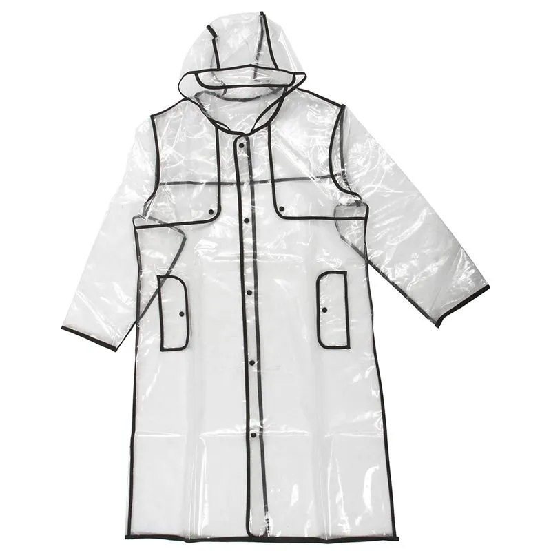 Top! -Fashion Women's Transparent Eva Raincoat Outdoor Travel Vattentät Rain Coat Black 130cm