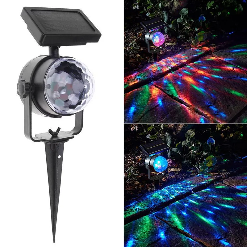 Sol roterande lampa RGB Crystal Magic Ball Disco Stage Julparty Utomhus Garden Lawn Laser Projektor Ljus