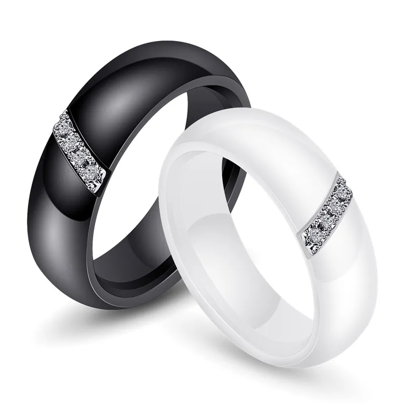 Zwart Wit Roze één Slash Crystal Ceramic Ring voor Dames Verlovingsbelofte Wedding Band Moeder Geschenken Sieraden