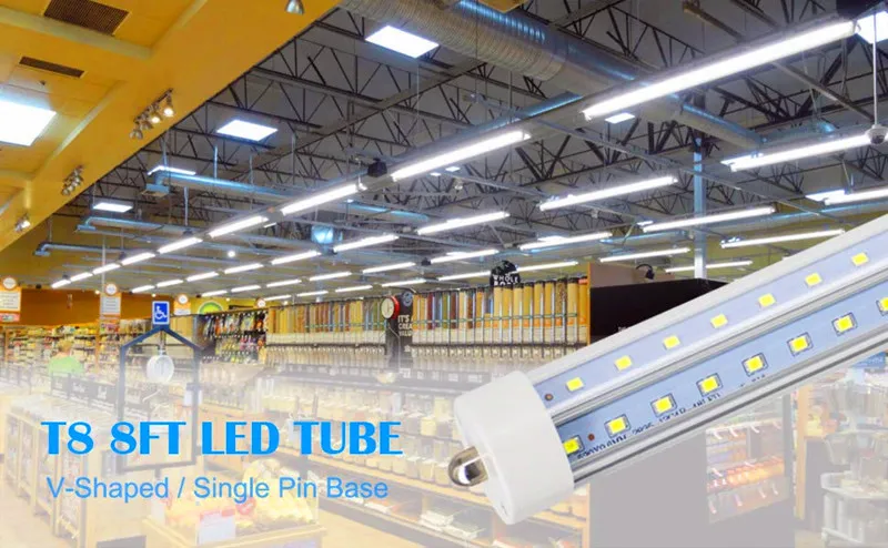 8FT LED Light Tubes V Shape 72W 6000K Single Pin Fa8 Base T8 T10 T12 LED Fluorescent Bulbs Replacement 150W Equivalent