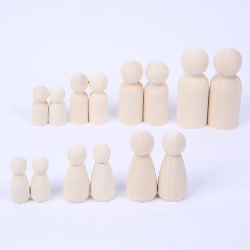 Pinjeas Peg Doll DIY 목재 가족 인형 완구 (43mm / 55mm / 65mm) 미완성 Unpainted 어린이 낙서 인형 장난감 장식 Handmade