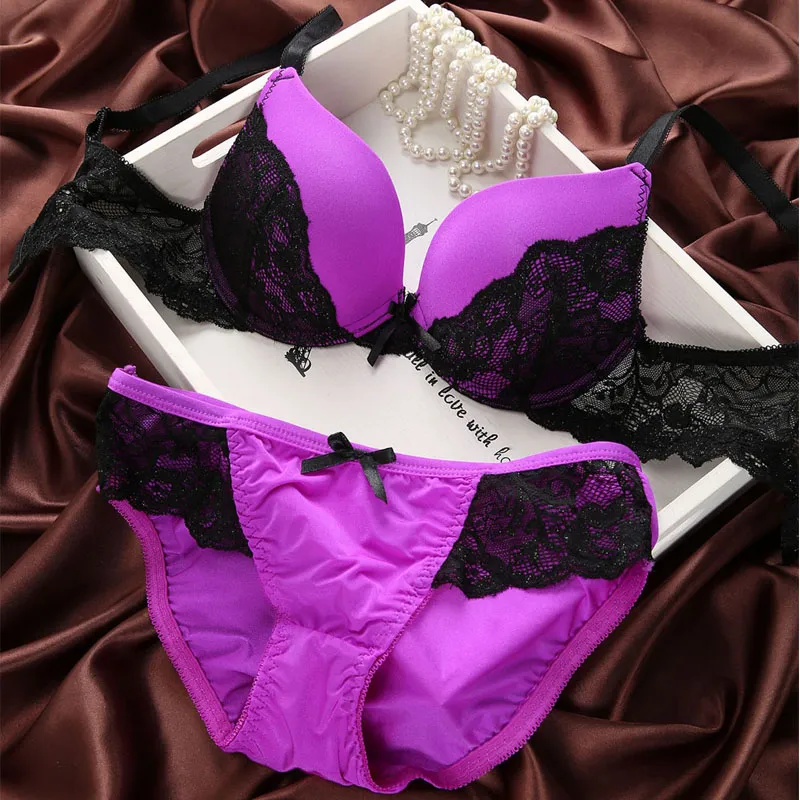 Sexy Lingerie Set Lace Bowknot Bra Panties Set Thin Cup Underwire