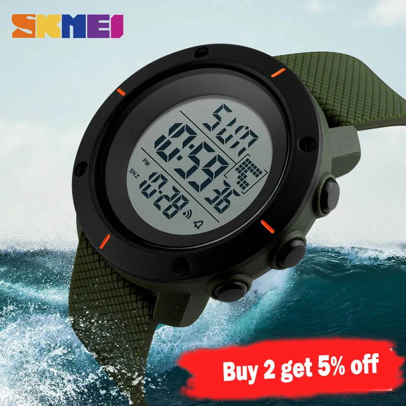 Skmei Outdoor Sport Watch Men Multifunkcja Chronograph 5Bar Waterproof Barm Bugh Flock Digital Watches ReliOJ Hombre 1213258T