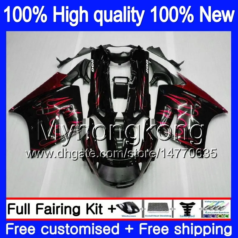 Body For KAWASAKI ZZR 1100 CC ZX-11R 1990 1991 1992 205MY.0 ZX 11R ZZR1100 ZX11 R ZZR-1100 ZX-11 R ZX11R 90 91 92 Fairing kit Red flames blk