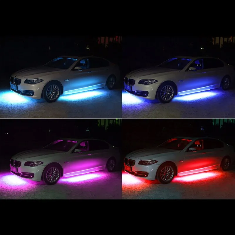 4x8 LED Car Faixa de Luzes Decoração LED brilhante super carro inferior luzes música Ativo Sound System Neon Kit Luz