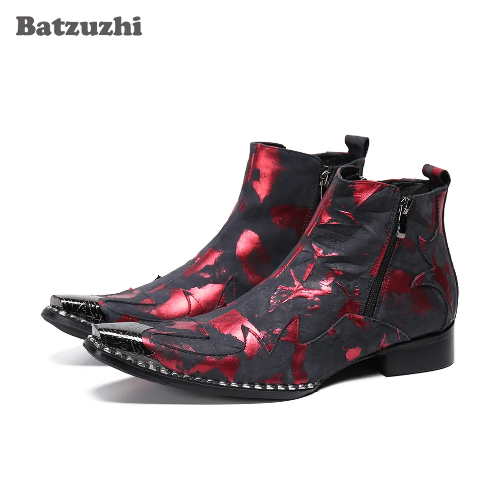 Batzuzhi Rock Moda Męskie Buty Spiczaste Toe Skórzane Buty męskie Zip Rock Party Wedding Boots for Men Chaussure Homme, 46