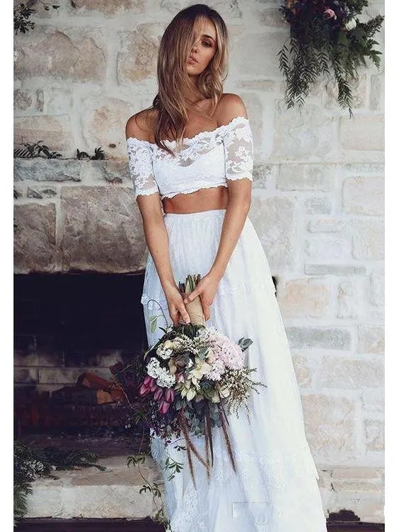 Vintage White Two Piece Plus Size Cheap Lace A Line... From Syxl_dress,  $129.33 | DHgate.Com