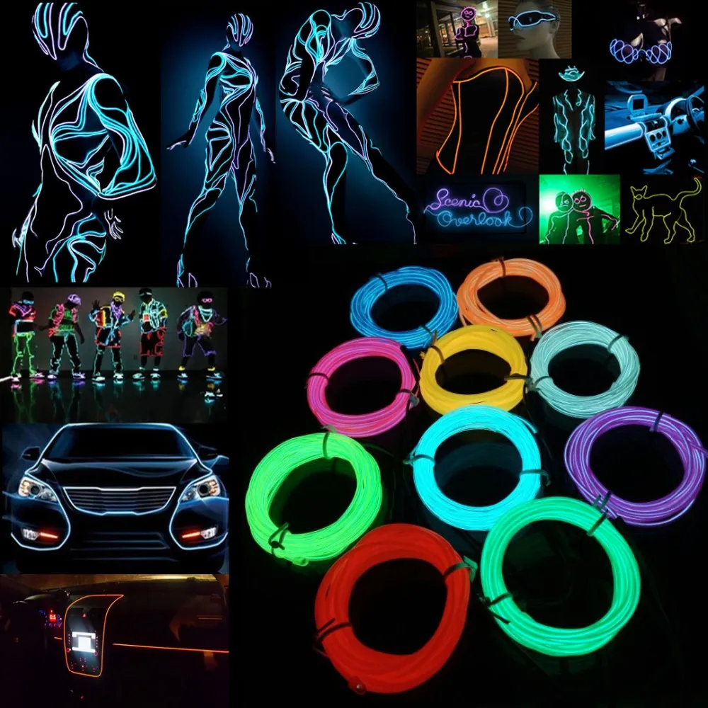 Glow EL Fil Câble LED Neon Christmas Dance Party Costumes De