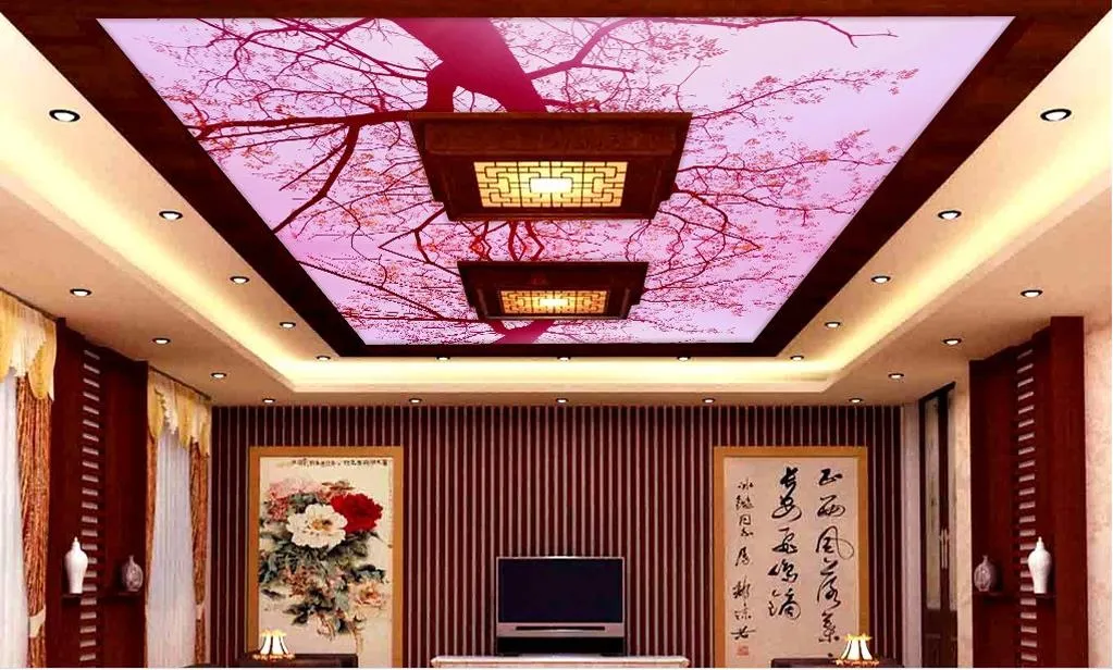 Pittura personalizzataHD 3D fantasia rosa soffitto soffitto murale disegni moderni 3D soggiorno camera da letto soffitto carta da parati Papel De Parede