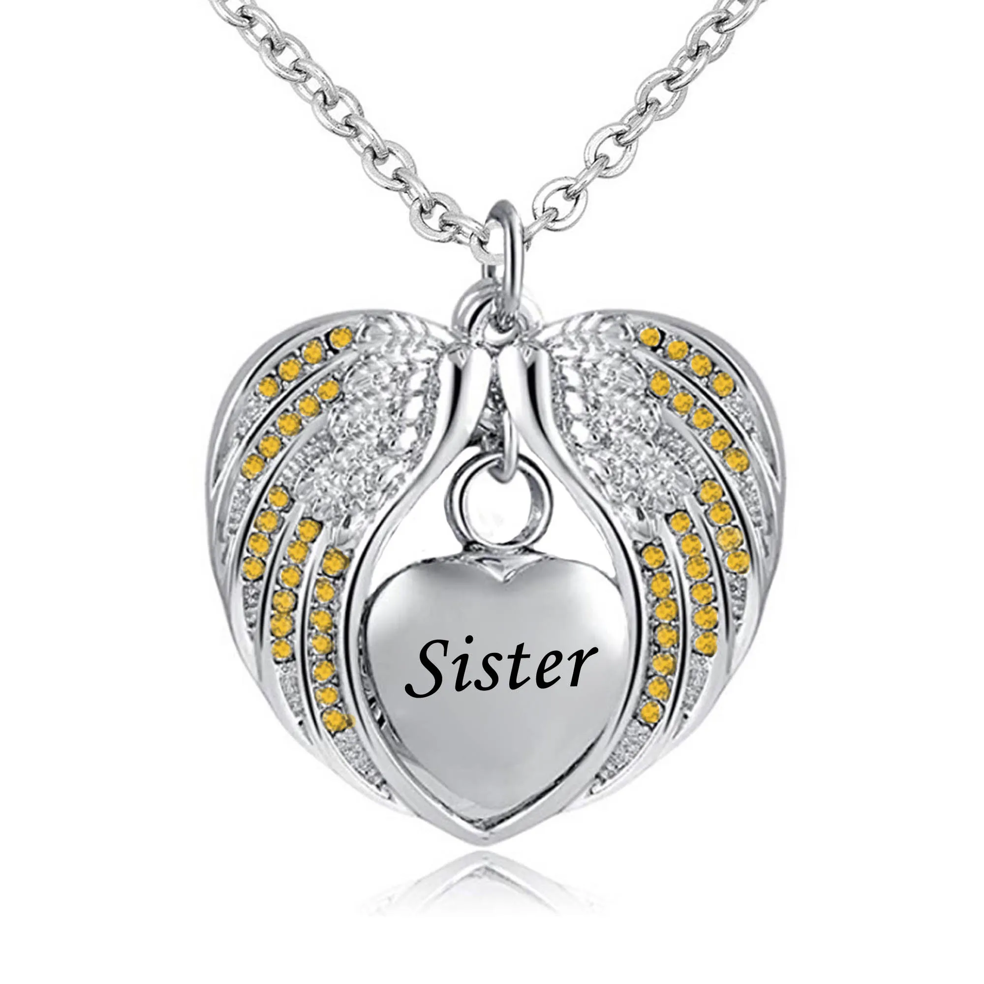 Stainless Steel Sister Angel Wing Urn Sister Necklaces For 2 Heart