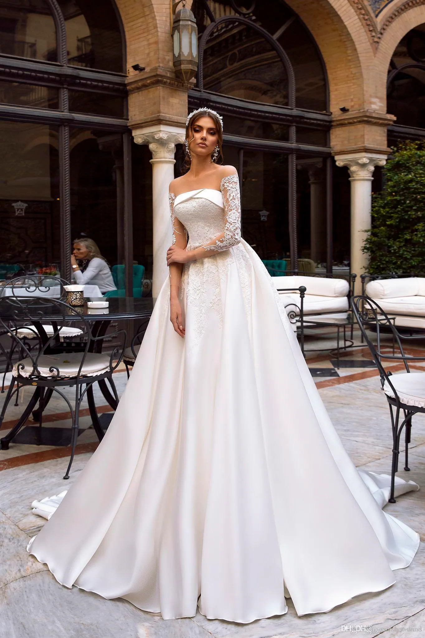 Elegant A-Line Wedding Dresses Sheer Neck Long Sleeves Lace Applique Bridal Gown | eBay Elegant A-Line Wedding Dresses Sheer Neck Long Sleeves Lace Applique Bridal Gown | eBay