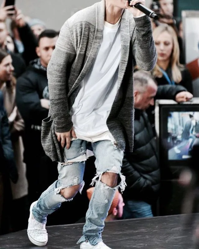 Wholesale West Men Jeans Washed Ripped Casual Jeans Street Style Side Zipper Fashion Man Jeans