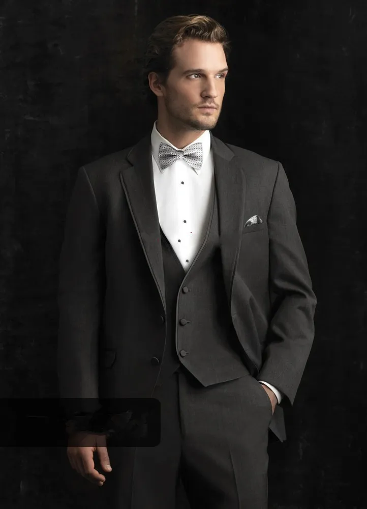 Dark Grey Groom Tuxedos Notch Lapel Groomsman Wedding 3 Piece Suit Fashion Men Business Prom Party Jacket Blazer(Jacket+Pants+Tie+Vest) 2270